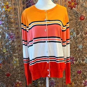 Lands End Supima Cotton Striped Cardigan Size Medium